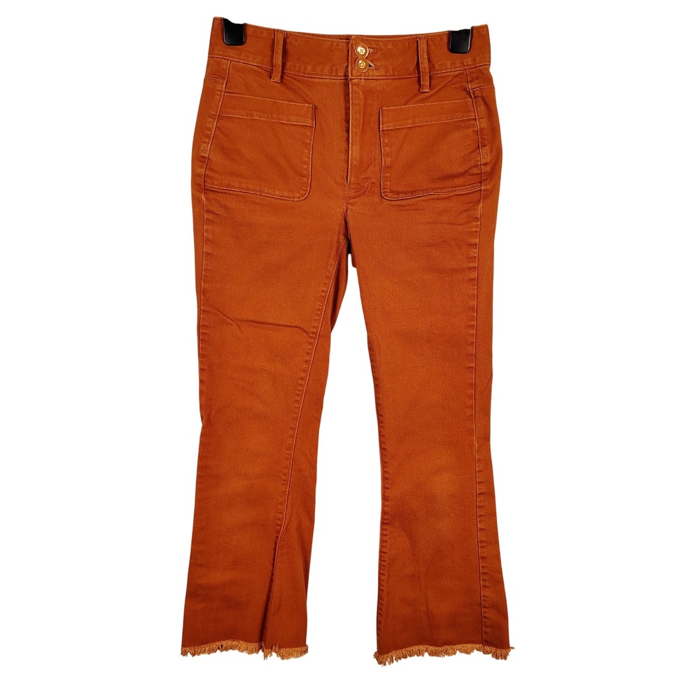 Spartina 449 Womens 10 Cropped Flare Pants Burnt Orange Raw Hem Boho 70s Retro